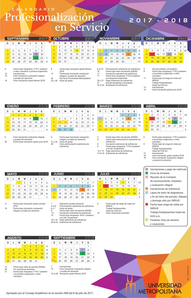 Calendario Profesionalización en Servicio 2017-18